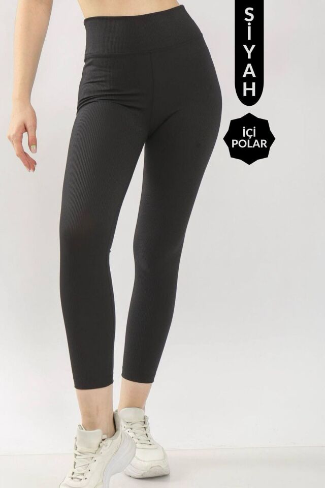 Balenbi Kadın Yüksek Bel Şardonlu Incelten Toparlayıcı Fitilli Tayt 1055 S - Siyah