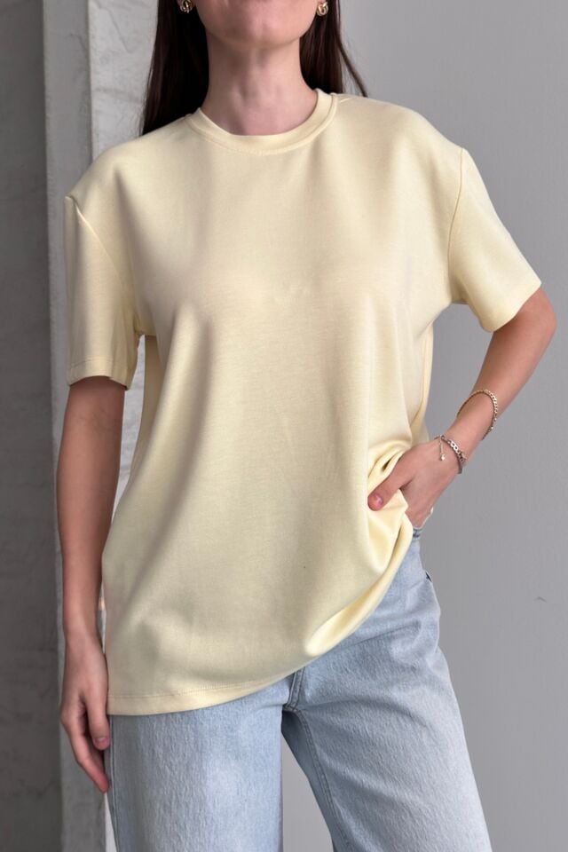Balenbi Kadın Modal Bisiklet Yaka Basic Yarım Kollu T-Shirt 1211 Sarı - XL