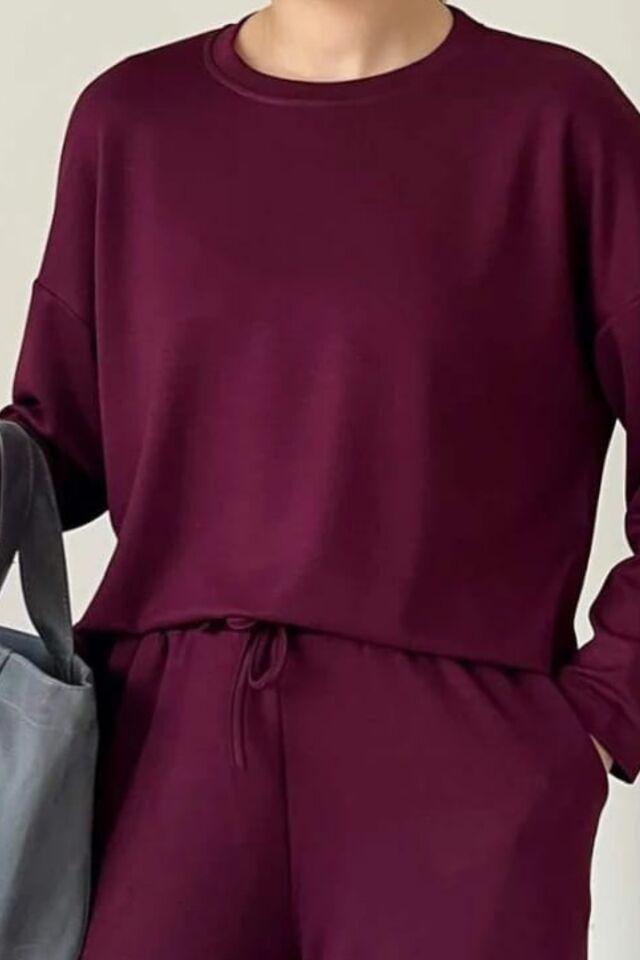 Balenbi Kadın Bisiklet Yaka Uzun Kollu Modal Takım 1109 L - Bordo