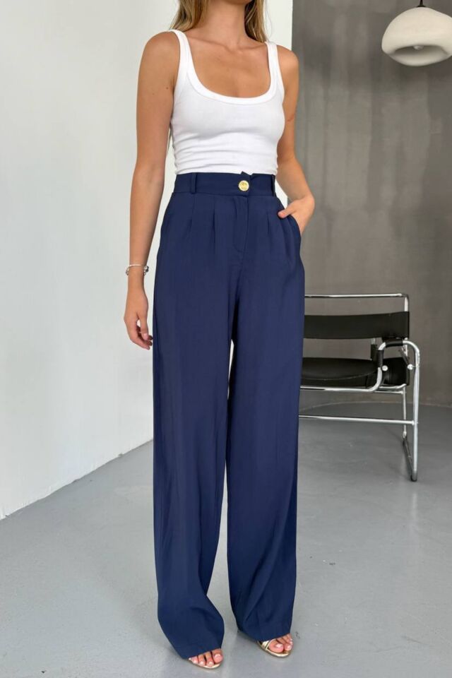 Feela Moda Kadın Modal Cupra Dokuma Pileli Palazzo Pantolon 2022 36 - Lacivert