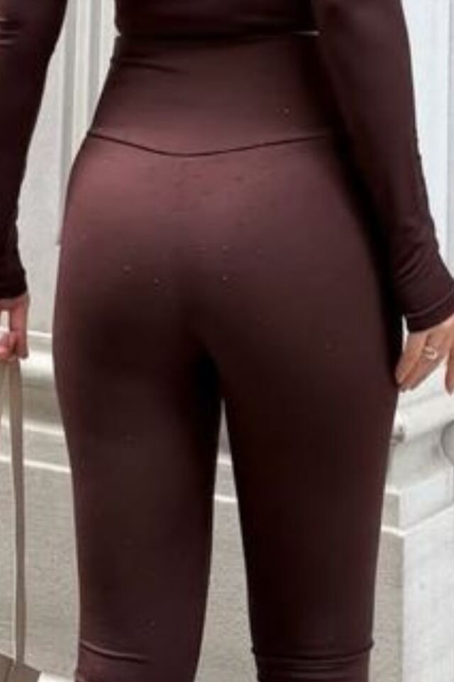 Balenbi Yüksek Bel Push Up Toparlayıcı Premium Taş Detaylı Kadın Tayt 1163 XL - Kahverengi