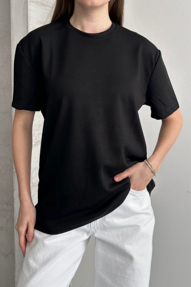 Balenbi Kadın Modal Bisiklet Yaka Basic Yarım Kollu T-Shirt 1211 Siyah - XL