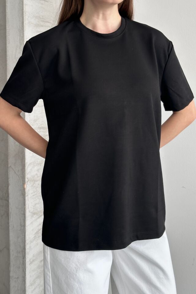 Balenbi Kadın Modal Bisiklet Yaka Basic Yarım Kollu T-Shirt 1211 Siyah - XL