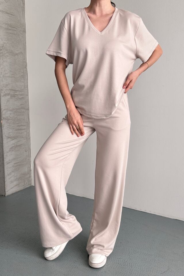 Balenbi Kadın Modal Kumaş Yarım Kollu V Yaka Eşofman Takımı 1209