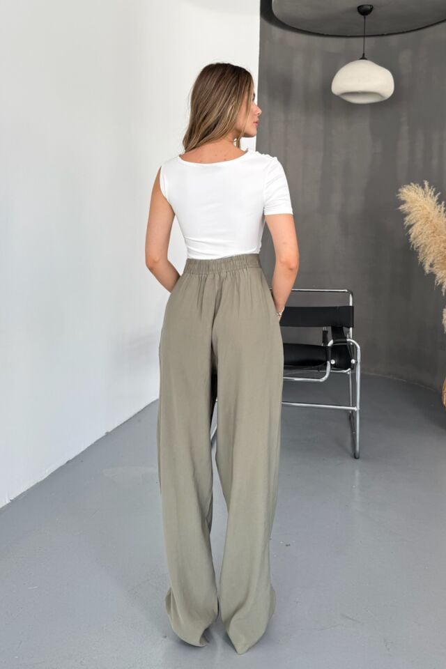 Feela Moda Kadın Modal Cupra Dokuma Pileli Palazzo Pantolon 2022 42 - Haki