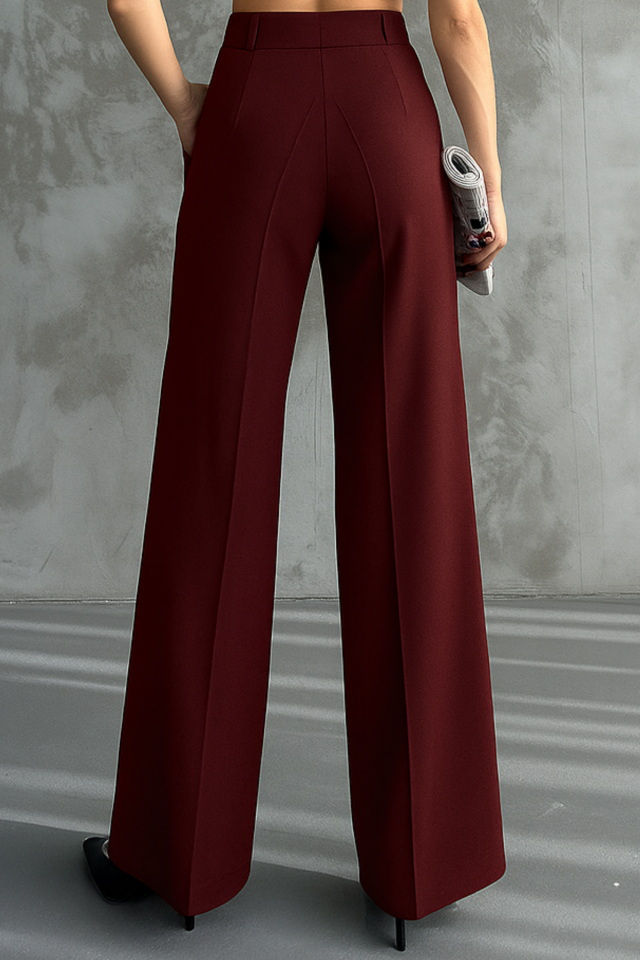Balenbi Kadın Pileli Yüksek Bel Likralı Palazzo Pantolon 1080 38 - Bordo