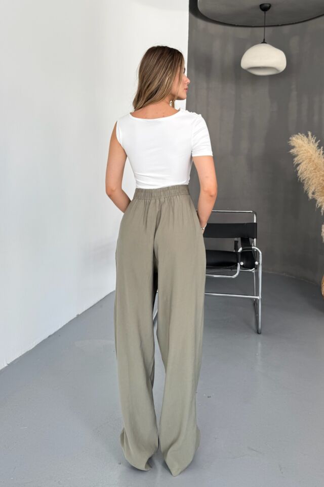 Feela Moda Kadın Modal Cupra Dokuma Pileli Palazzo Pantolon 2022 40 - Haki