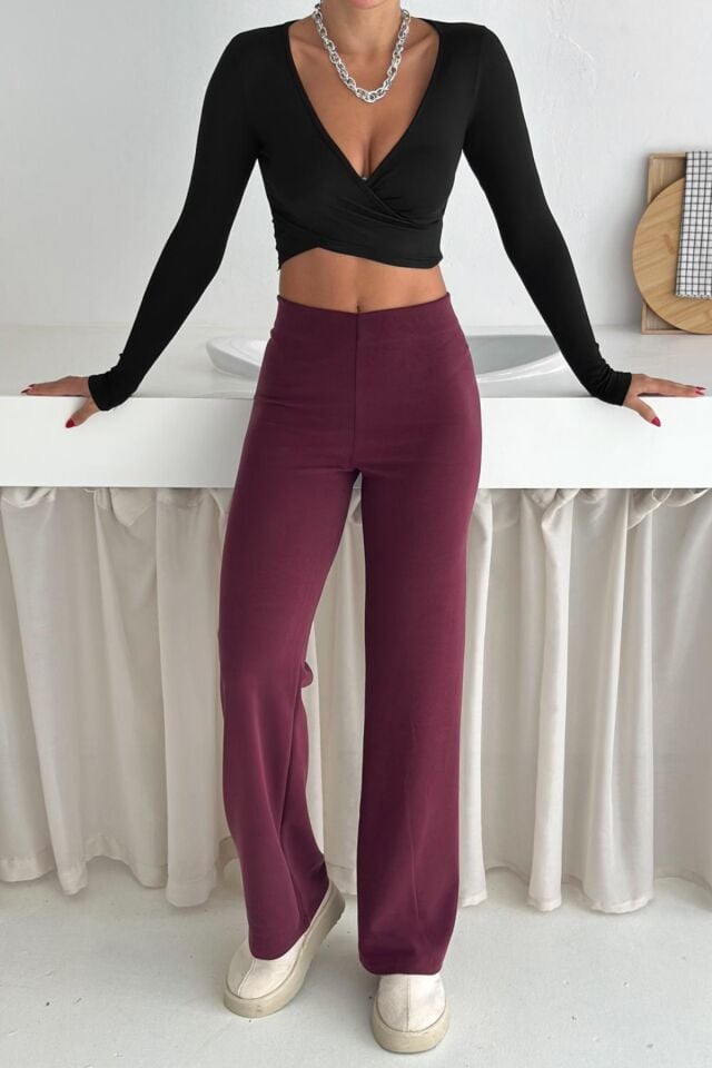 Balenbi Premium Modal Kumaş Boru Paça Kadın Yürüyüş Pantolonu 1116 40 - Bordo