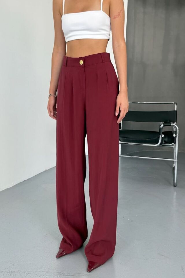 Feela Moda Kadın Modal Cupra Dokuma Pileli Palazzo Pantolon 2022 38 - Bordo