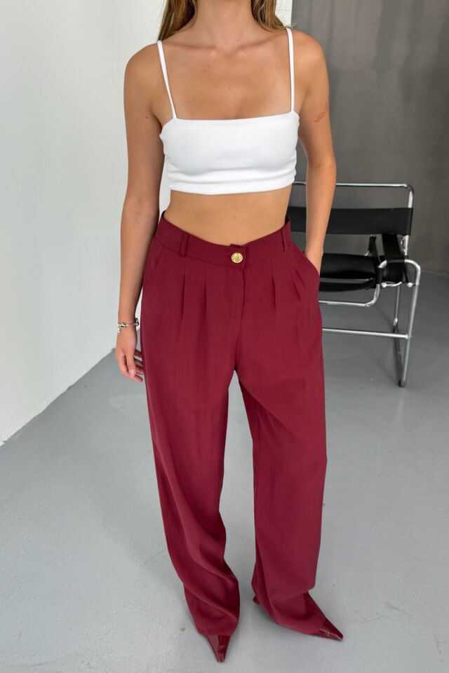 Feela Moda Kadın Modal Cupra Dokuma Pileli Palazzo Pantolon 2022 38 - Bordo