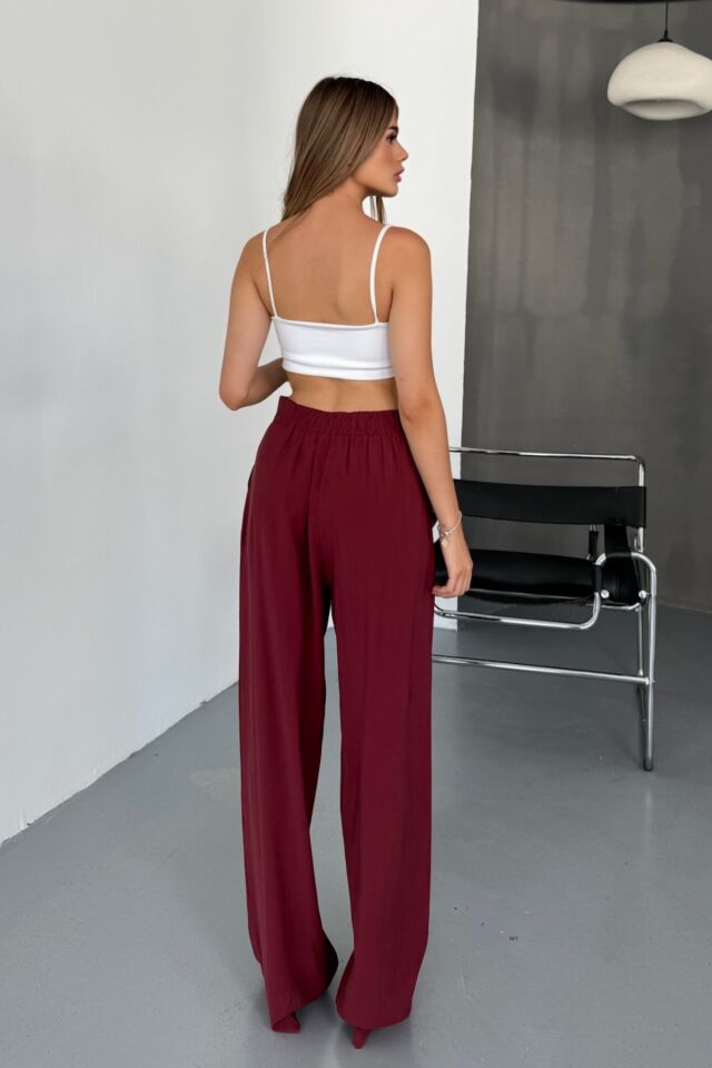 Feela Moda Kadın Modal Cupra Dokuma Pileli Palazzo Pantolon 2022 36 - Bordo