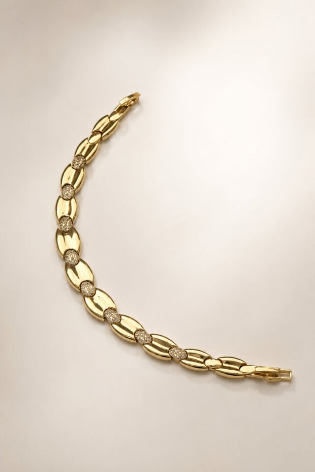 Balenbi Jewelry Kadın Taşlı Oval Bakla Detaylı Kararmaz Çelik Bileklik 14K Gold 1148 Altın