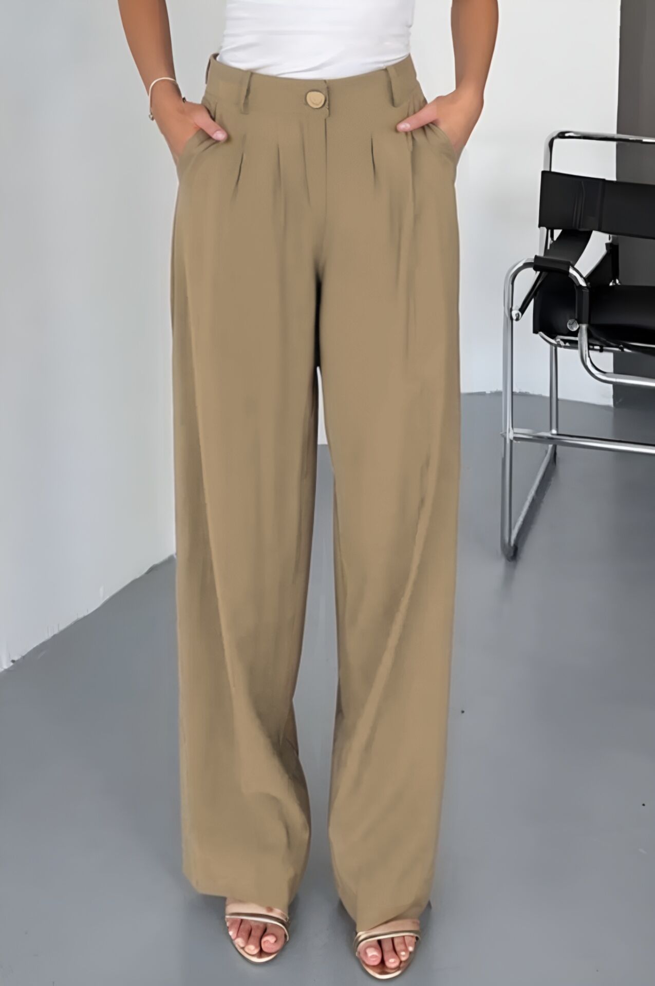 Feela Moda Kadın Modal Cupra Dokuma Pileli Palazzo Pantolon 2022 44 - Bej