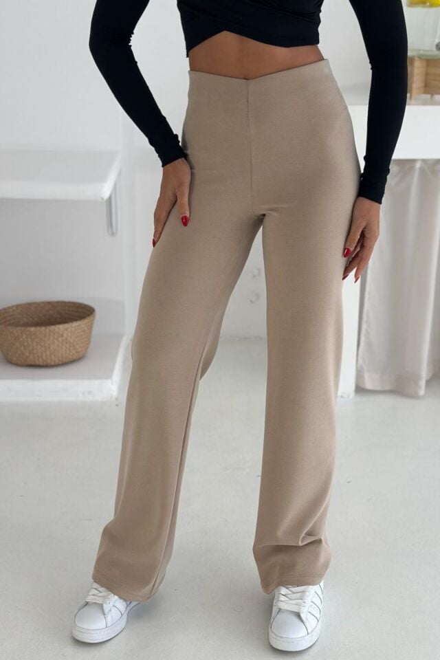 Balenbi Premium Modal Kumaş Boru Paça Kadın Yürüyüş Pantolonu 1116 42 - Bej