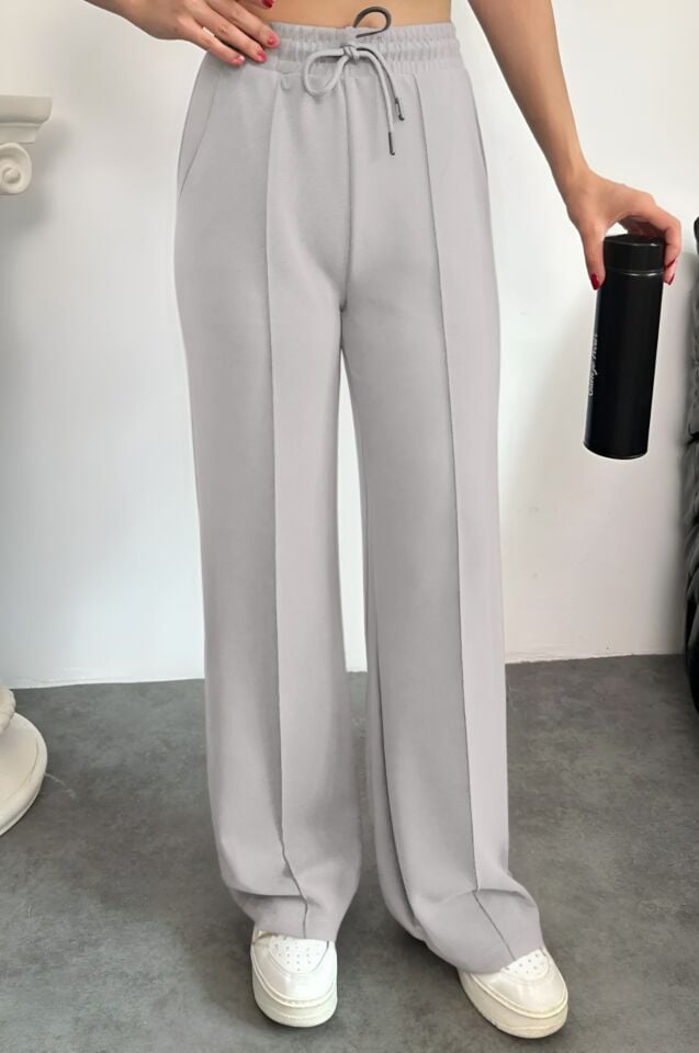 Balenbi Premium Modal Kumaş Çımalı Palazzo Kadın Pantolon 1115 Buz Gri - 36