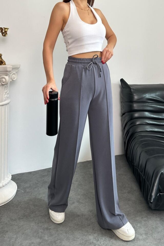 Balenbi Premium Modal Kumaş Çımalı Palazzo Kadın Pantolon 1115 36 - Gri