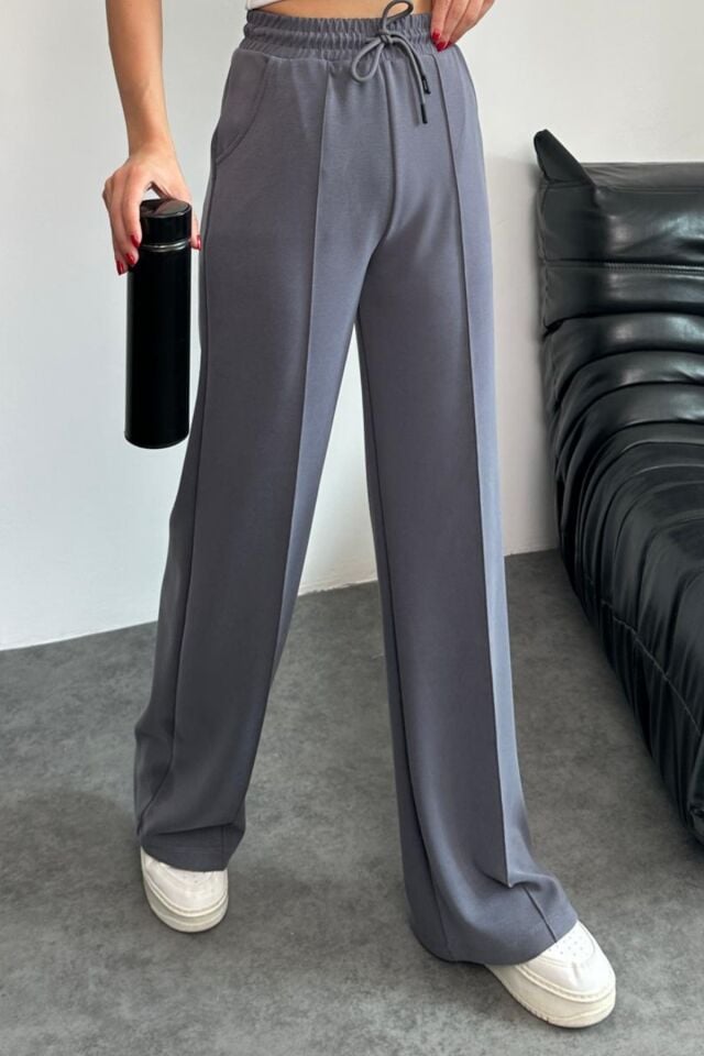 Balenbi Premium Modal Kumaş Çımalı Palazzo Kadın Pantolon 1115 36 - Gri