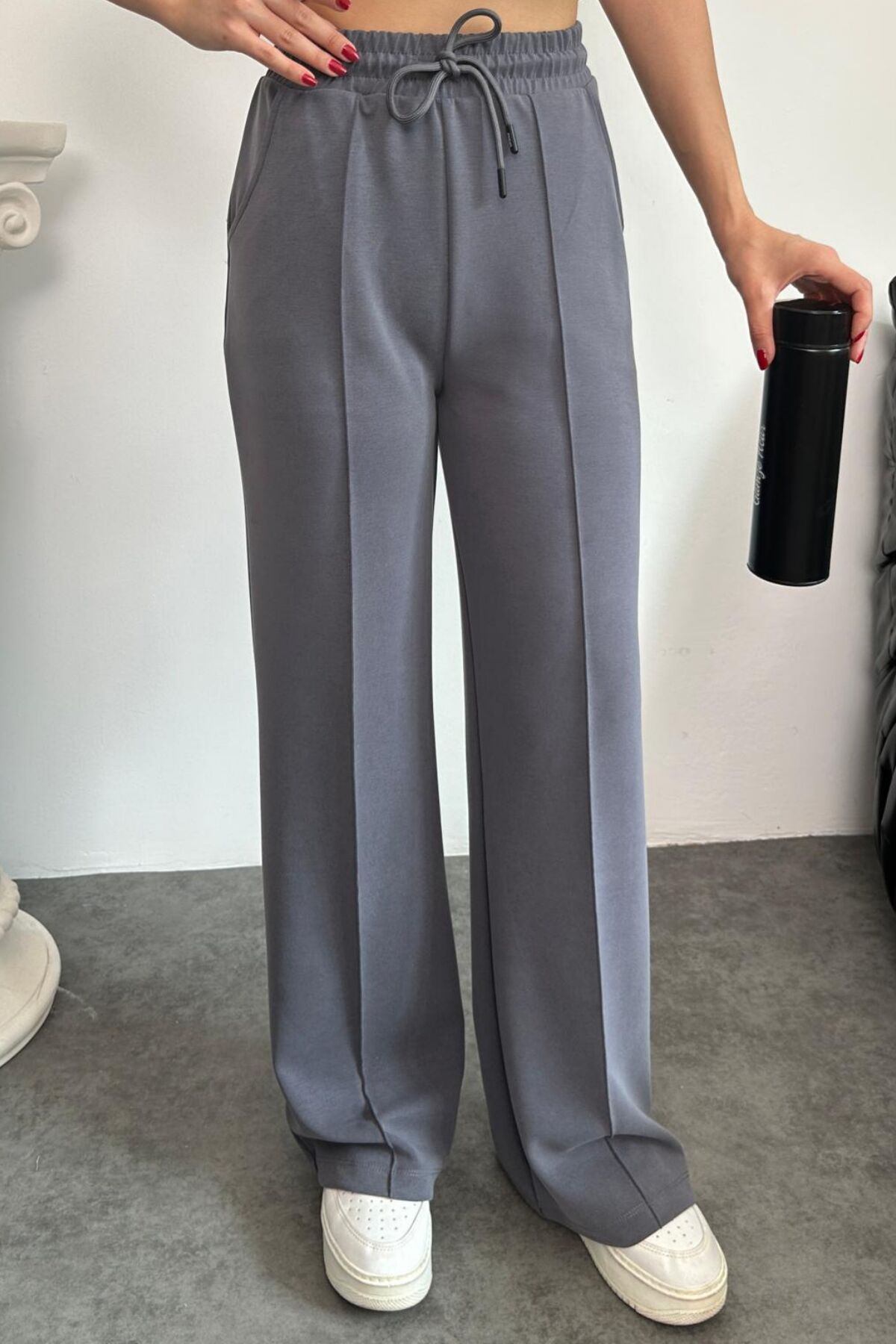 Balenbi Premium Modal Kumaş Çımalı Palazzo Kadın Pantolon 1115 36 - Gri