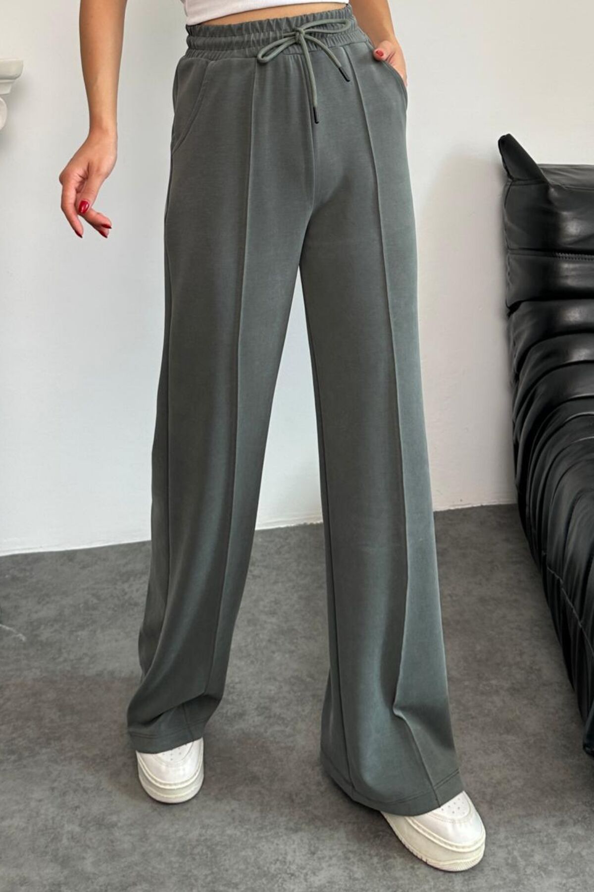 Balenbi Premium Modal Kumaş Çımalı Palazzo Kadın Pantolon 1115 36 - Haki