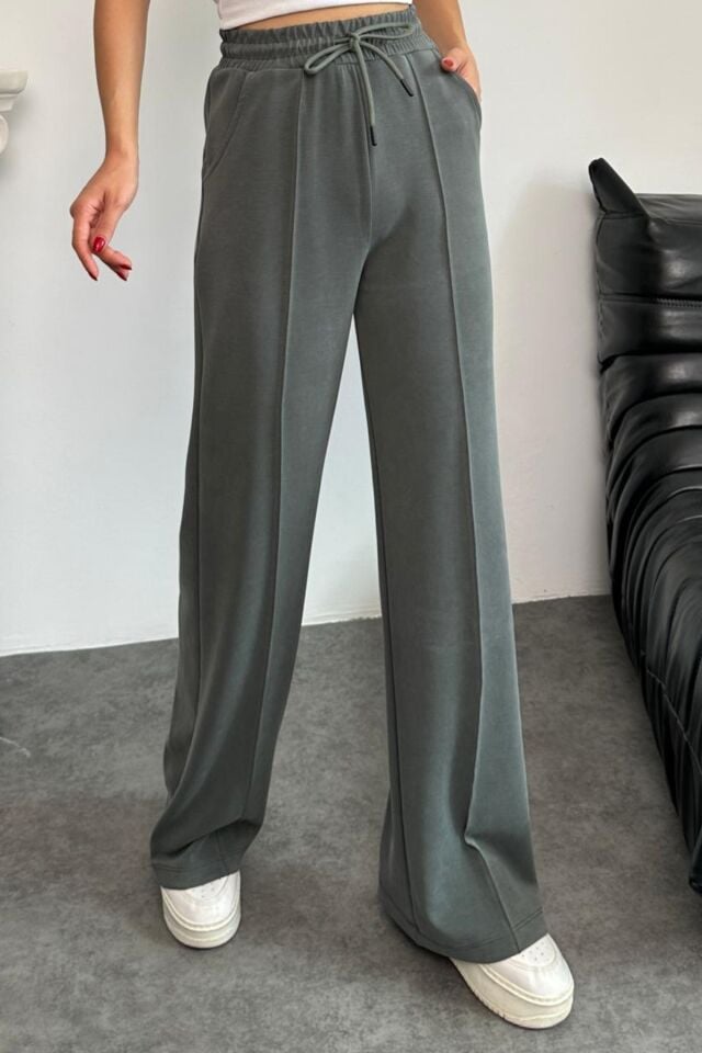 Balenbi Premium Modal Kumaş Çımalı Palazzo Kadın Pantolon 1115 Haki - 36