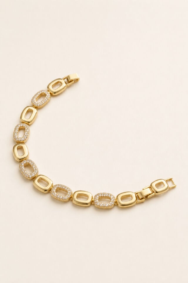 Balenbi Jewelry Kadın Taşlı Geometrik Halka Detaylı Kararmaz Çelik Bileklik 14K Gold 1152