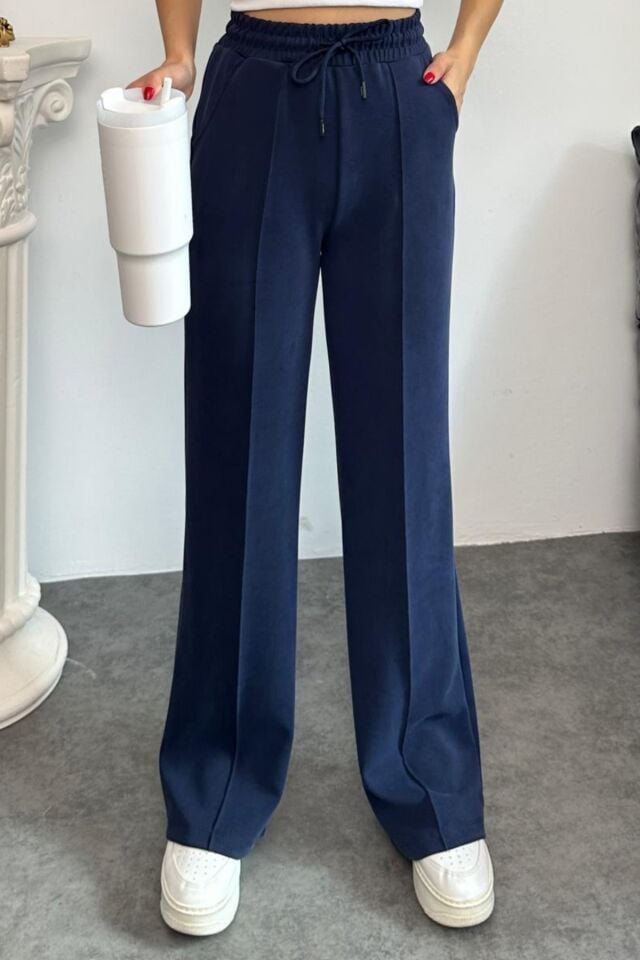 Balenbi Premium Modal Kumaş Çımalı Palazzo Kadın Pantolon 1115 Lacivert - 36