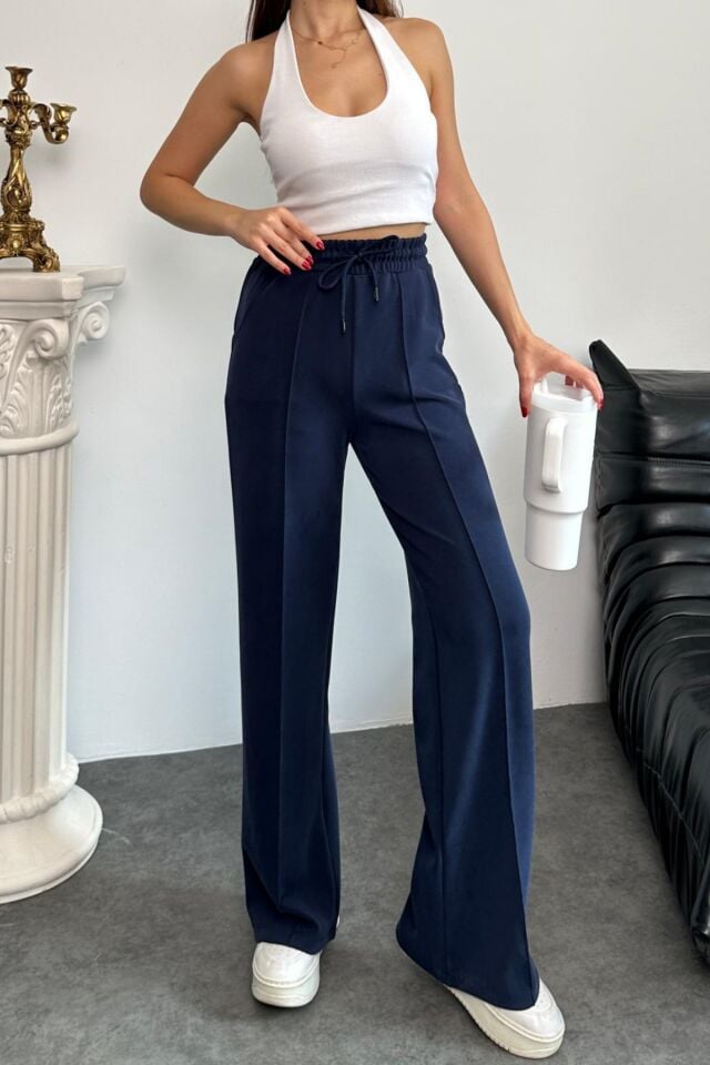 Balenbi Premium Modal Kumaş Çımalı Palazzo Kadın Pantolon 1115 36 - Lacivert