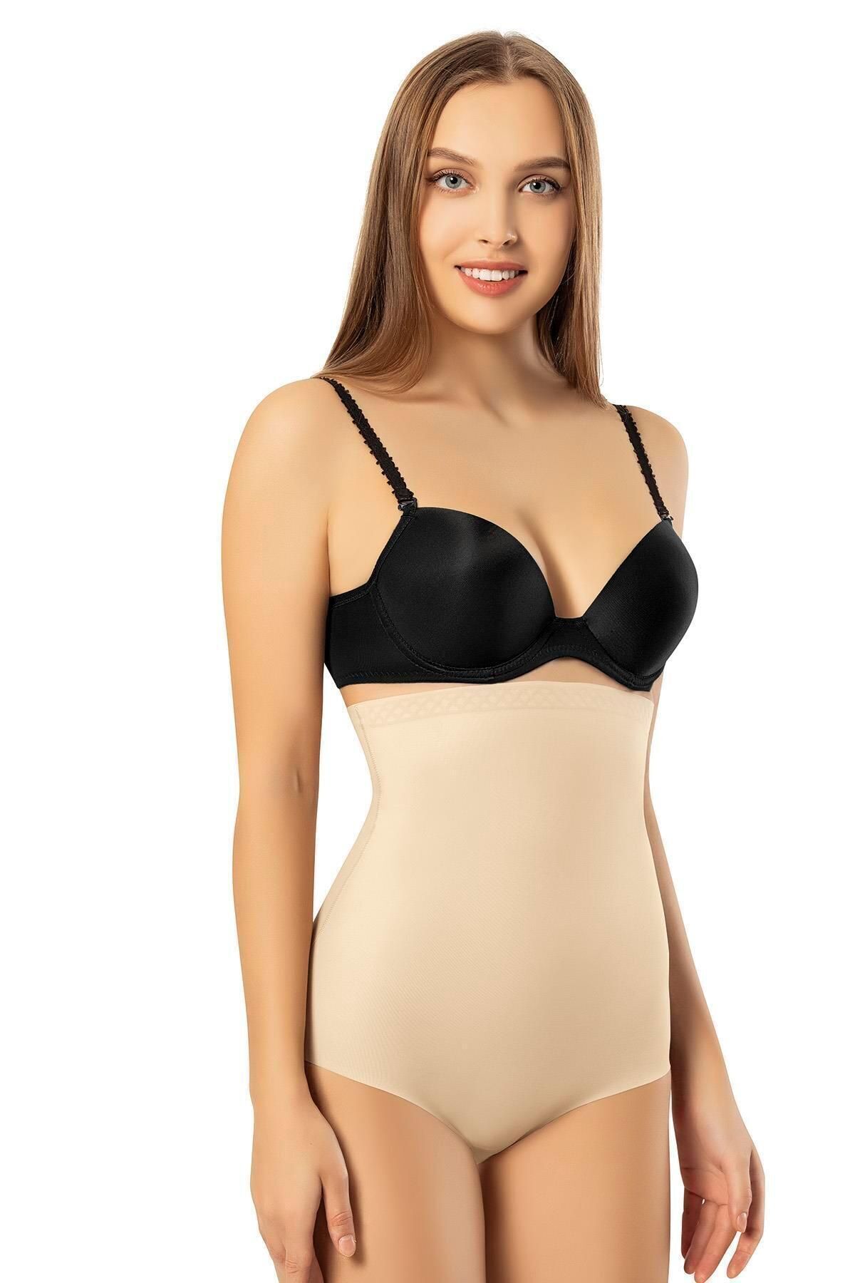 Balenbi Kadın Lazer Kesim Yüksek Bel 1 Beden Incelten Premium silikonlu Slip Korse 1040 XL - Ten