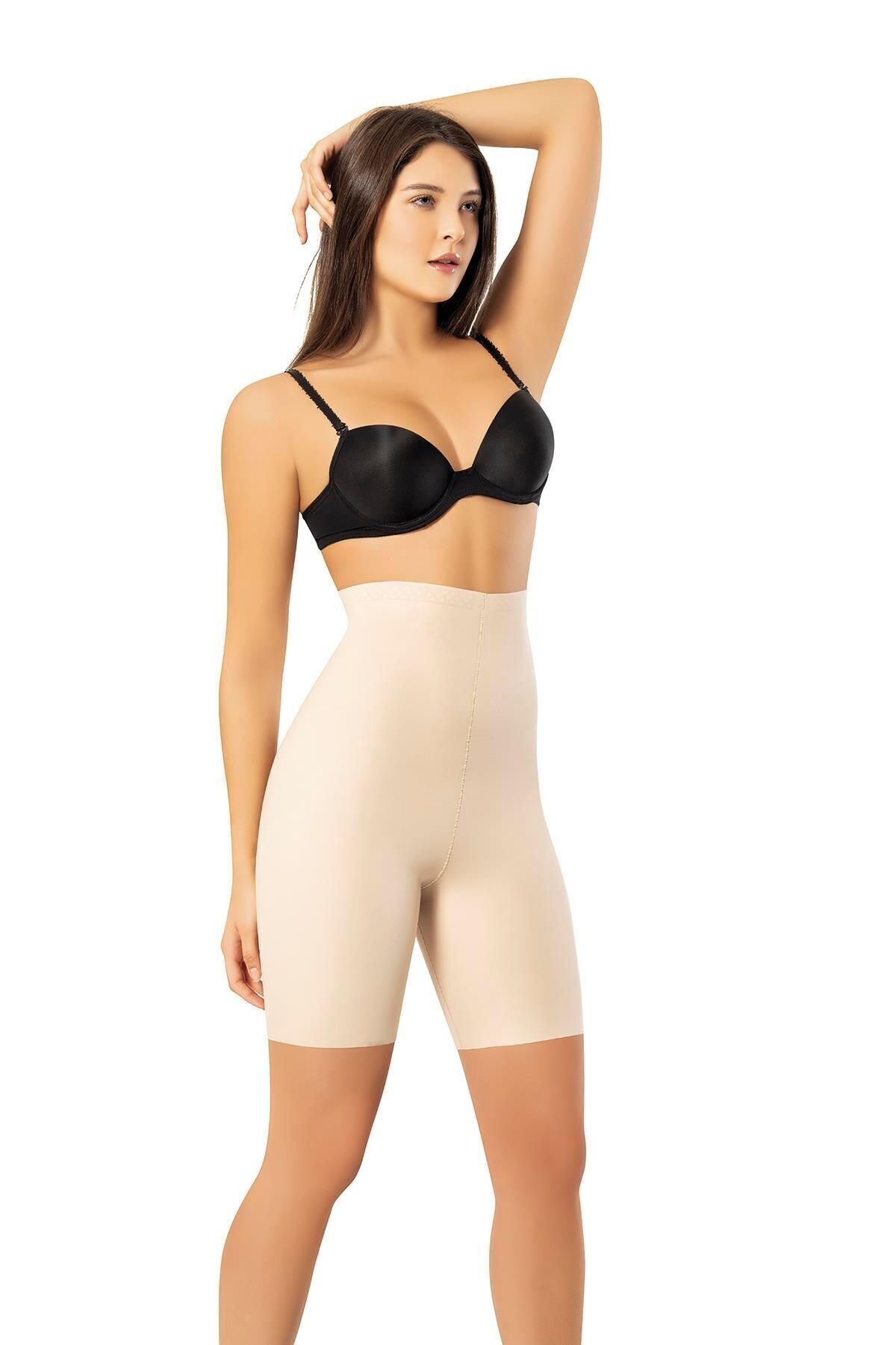 Balenbi Kadın Lazer Kesim Yüksek Bel 1 Beden Incelten Premium Silikonlu Paçalı Korse 1039 L - Ten