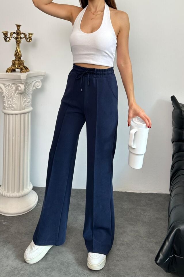 Balenbi Premium Modal Kumaş Çımalı Palazzo Kadın Pantolon 1115 Lacivert - 40