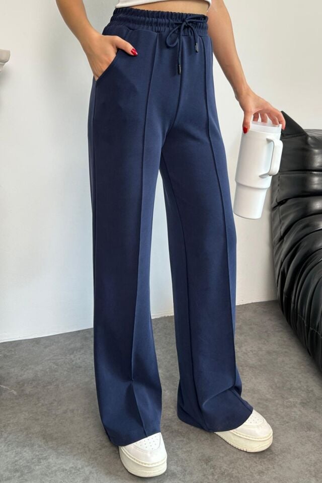 Balenbi Premium Modal Kumaş Çımalı Palazzo Kadın Pantolon 1115 40 - Lacivert