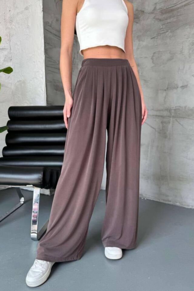 Feela Moda Kadın Premium Modal Pileli Bol Paça Salaş Pantolon 2012 38 - Vizon