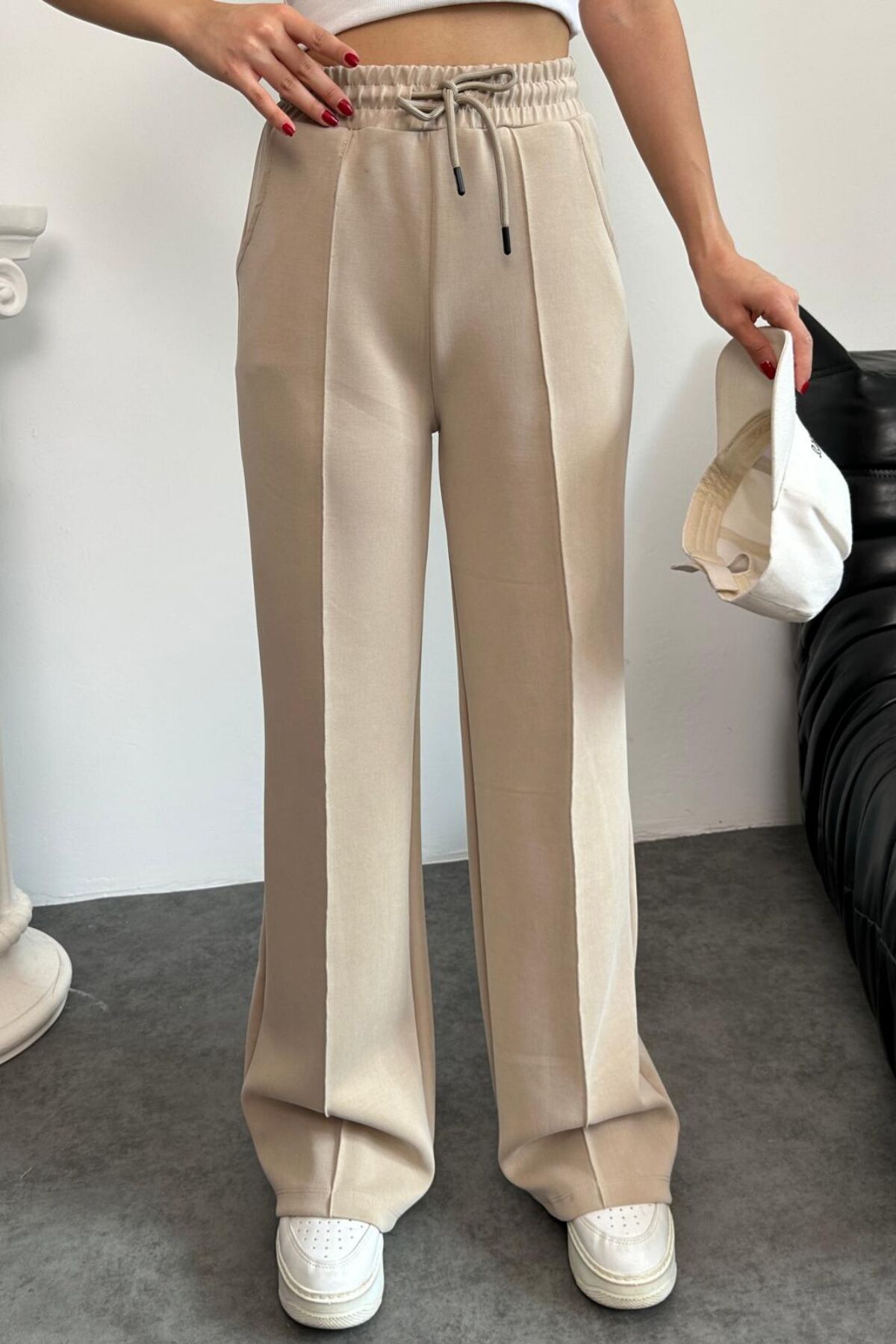 Balenbi Premium Modal Kumaş Çımalı Palazzo Kadın Pantolon 1115 42 - Bej