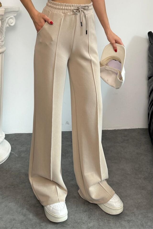 Balenbi Premium Modal Kumaş Çımalı Palazzo Kadın Pantolon 1115 42 - Bej