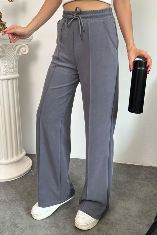 Balenbi Premium Modal Kumaş Çımalı Palazzo Kadın Pantolon 1115 42 - Gri