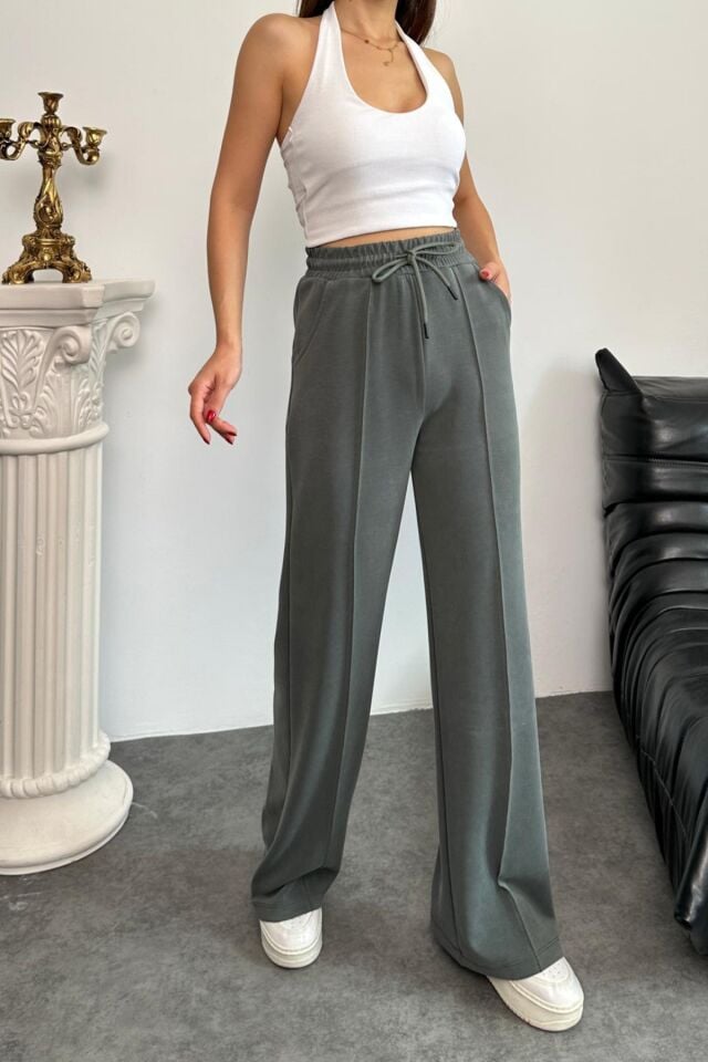 Balenbi Premium Modal Kumaş Çımalı Palazzo Kadın Pantolon 1115 42 - Haki