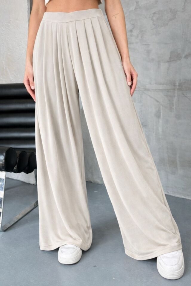 Feela Moda Premium Modal Kumaş Pileli Şalvar Kadın Pantolon 2012 36 - Taş