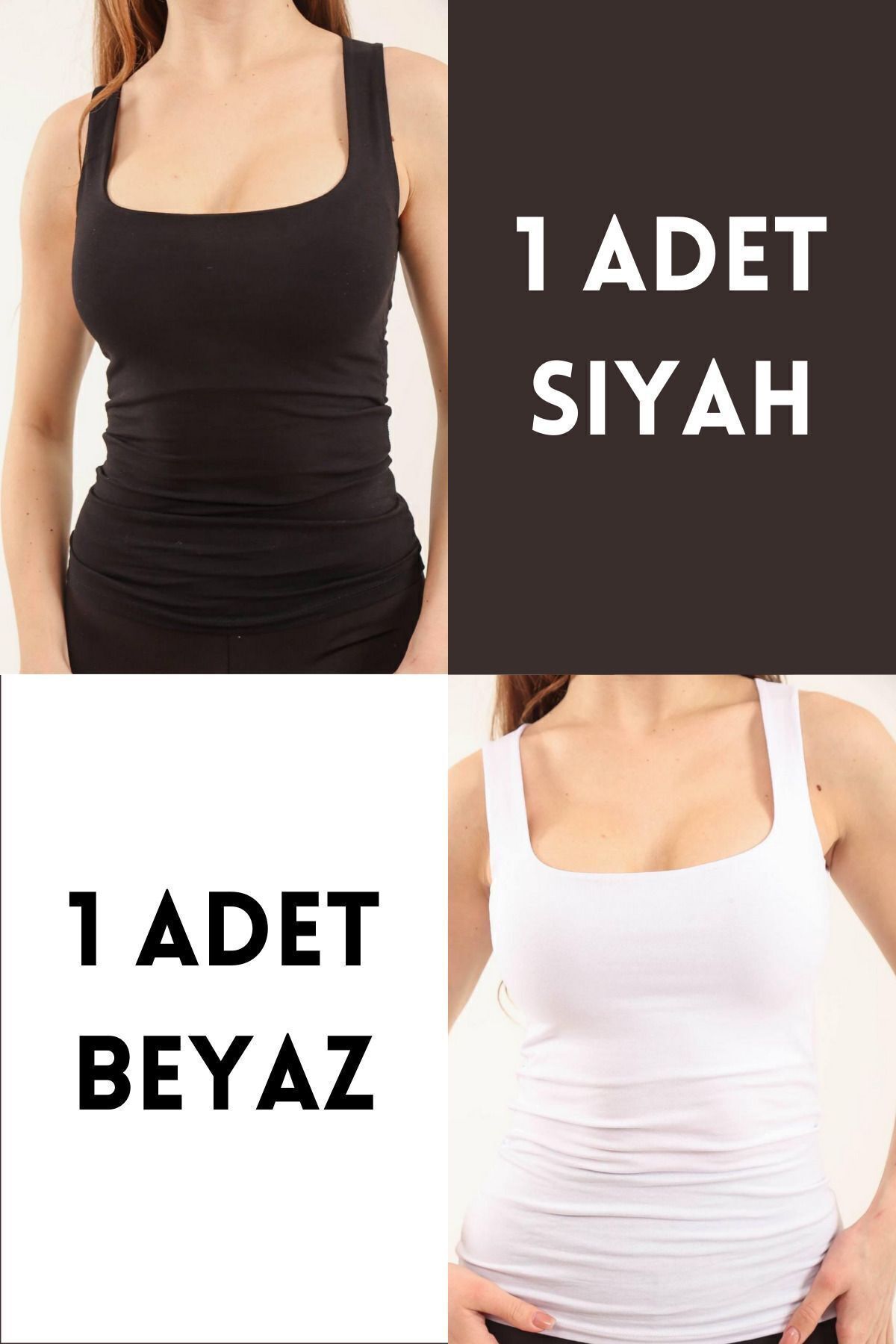 Balenbi Kadın Basic Geniş Askılı Uzun Penye Body 1068 S - Siyah-Beyaz