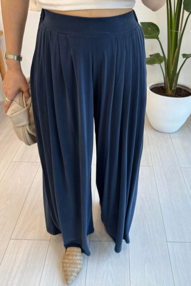 Feela Moda Premium Modal Kumaş Pileli Şalvar Kadın Pantolon 2012 36 - Lacivert