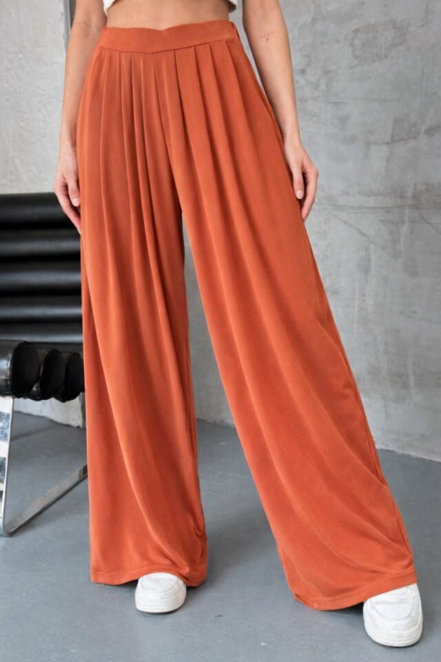 Feela Moda Premium Modal Kumaş Pileli Şalvar Kadın Pantolon 2012 36 - Kiremit