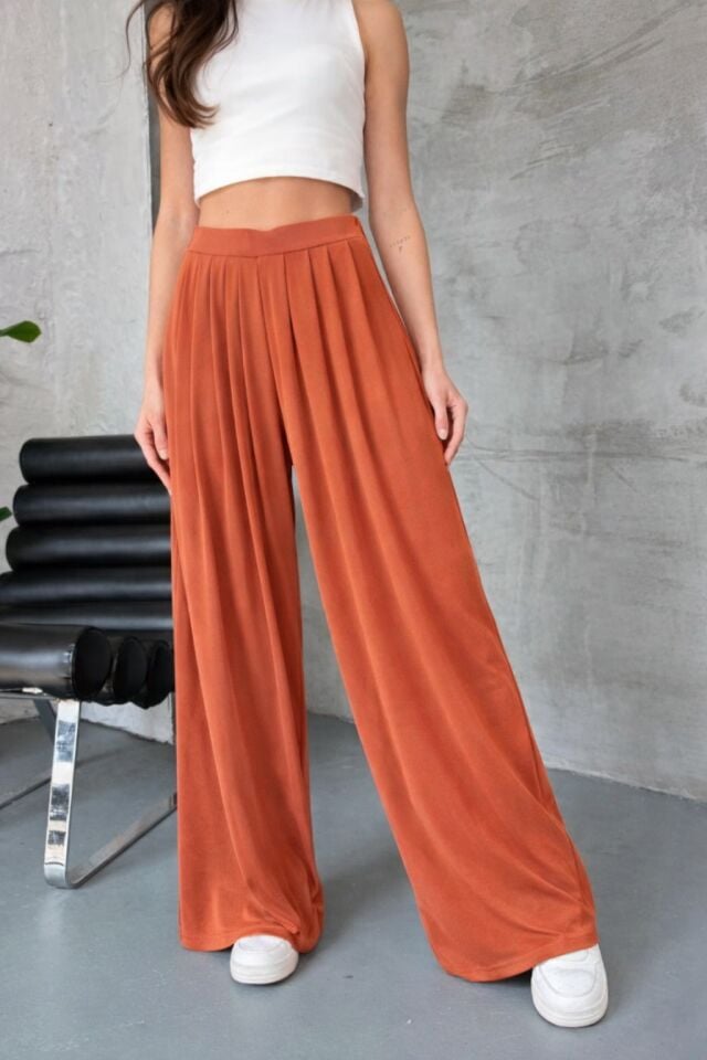 Feela Moda Premium Modal Kumaş Pileli Şalvar Kadın Pantolon 2012 36 - Kiremit