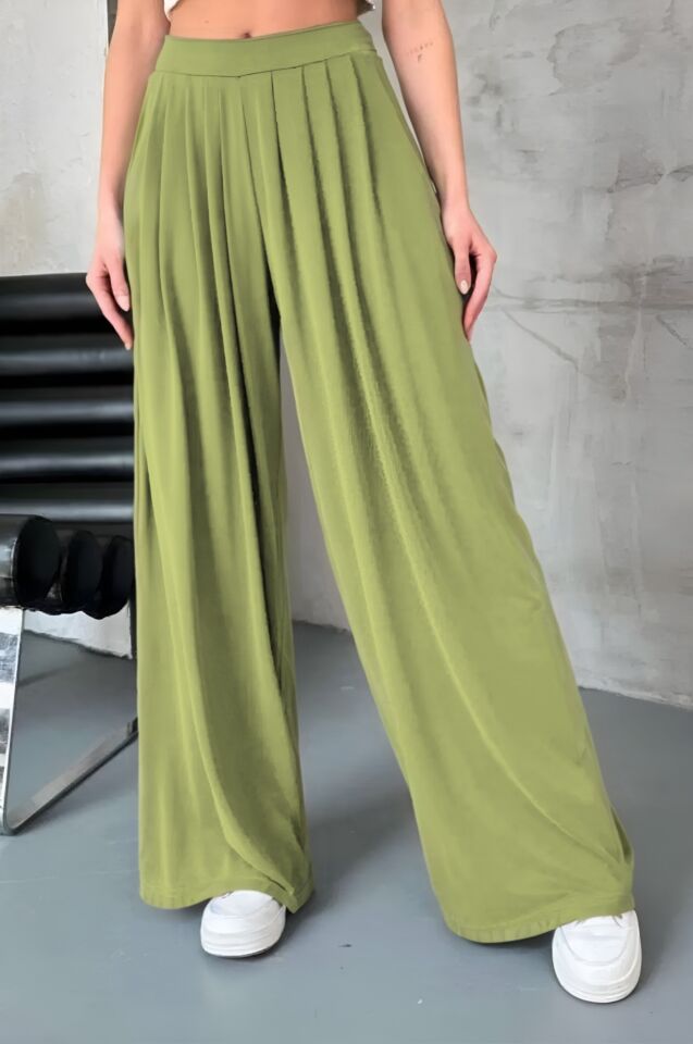 Feela Moda Premium Modal Kumaş Pileli Şalvar Kadın Pantolon 2012 40 - Haki