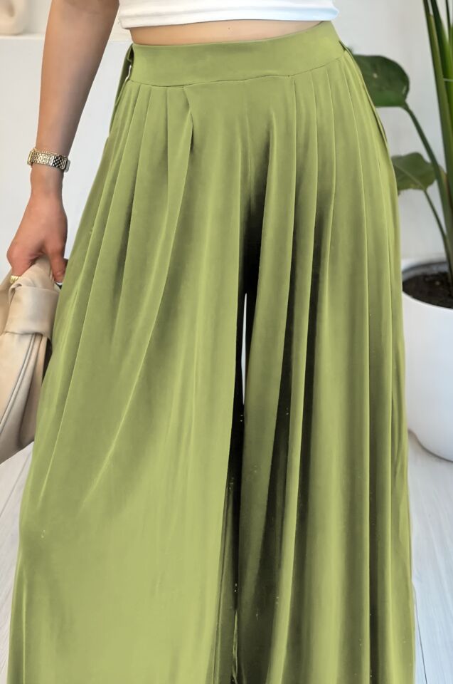 Feela Moda Premium Modal Kumaş Pileli Şalvar Kadın Pantolon 2012 40 - Haki