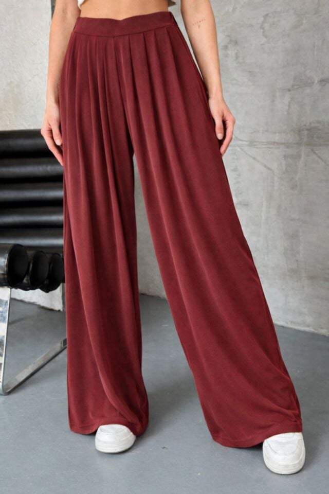 Feela Moda Premium Modal Kumaş Pileli Şalvar Kadın Pantolon 2012 36 - Bordo