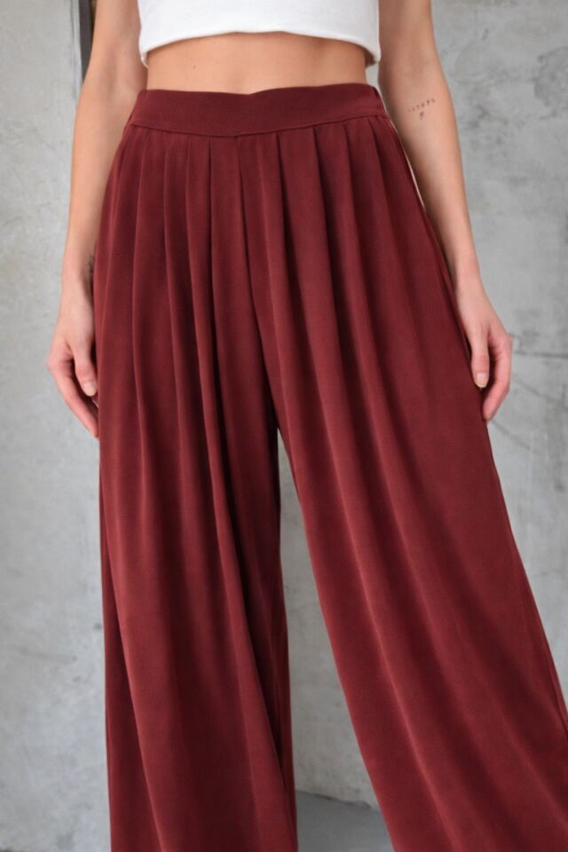 Feela Moda Premium Modal Kumaş Pileli Şalvar Kadın Pantolon 2012 36 - Bordo