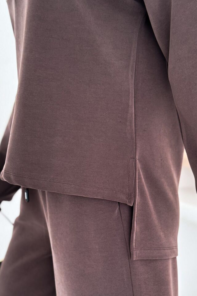 Balenbi Premium Modal Kumaş Yarım Fermuar Kadın Sweatshirt 1114 S - Kahverengi