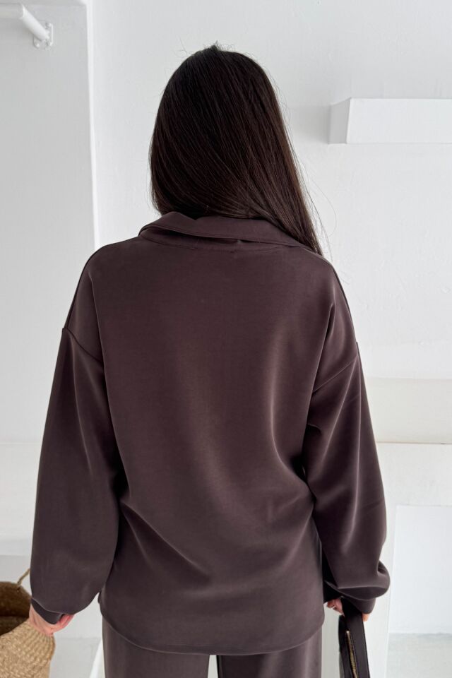 Balenbi Premium Modal Kumaş Yarım Fermuar Kadın Sweatshirt 1114 S - Kahverengi