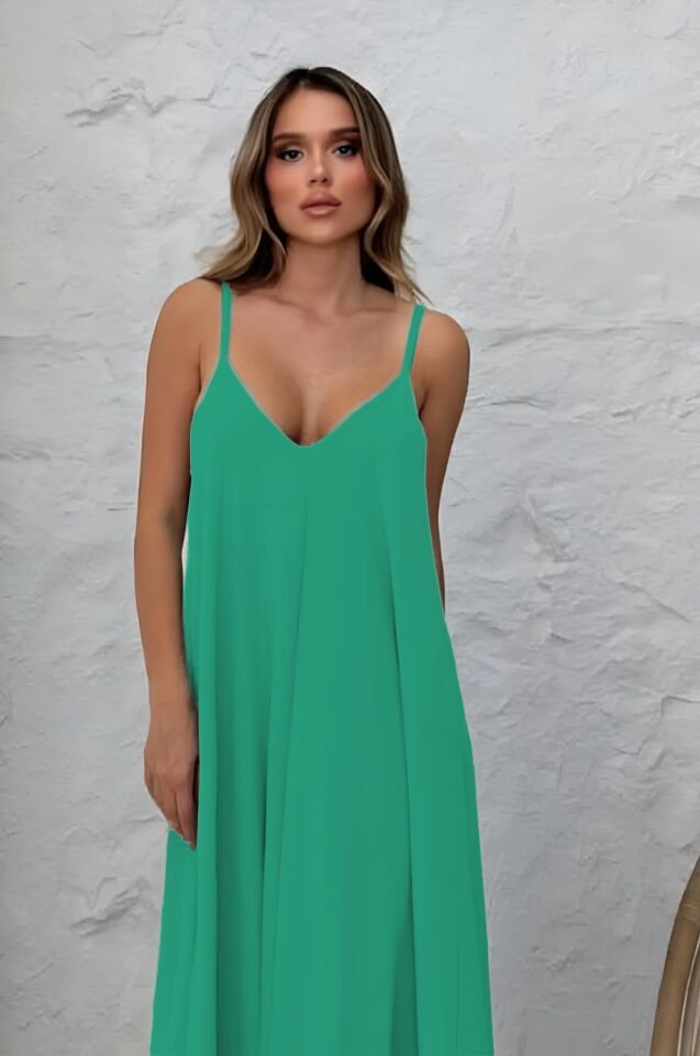 Balenbi Kadın Aerobin Kumaş Ayarlanabilir Askılı Uzun Elbise 1099 XL - Çağla Yeşili