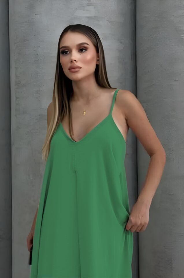 Balenbi Kadın Aerobin Kumaş Ayarlanabilir Askılı Uzun Elbise 1099 L - Çağla Yeşili