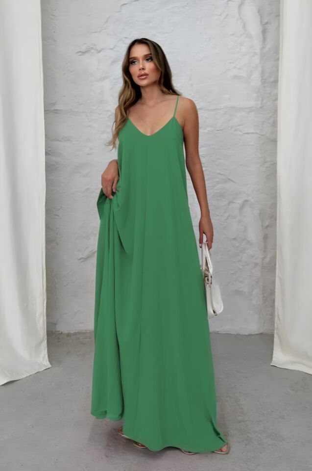 Balenbi Kadın Aerobin Kumaş Ayarlanabilir Askılı Uzun Elbise 1099 L - Çağla Yeşili
